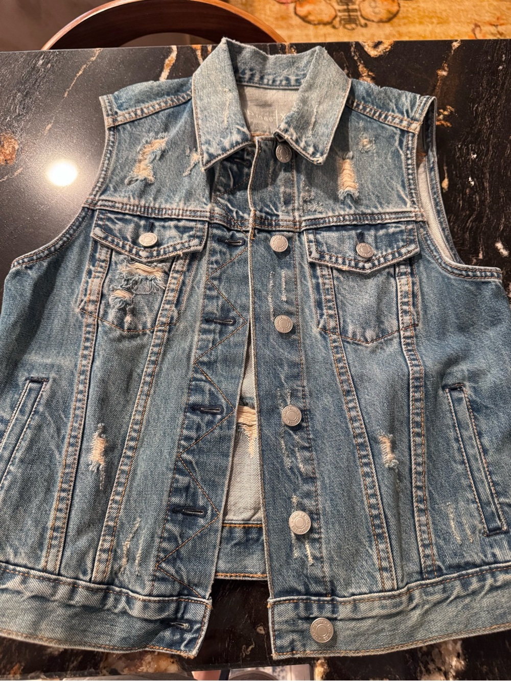 Distressed Blue Denim Vest - Classic Sleeveless Jacket